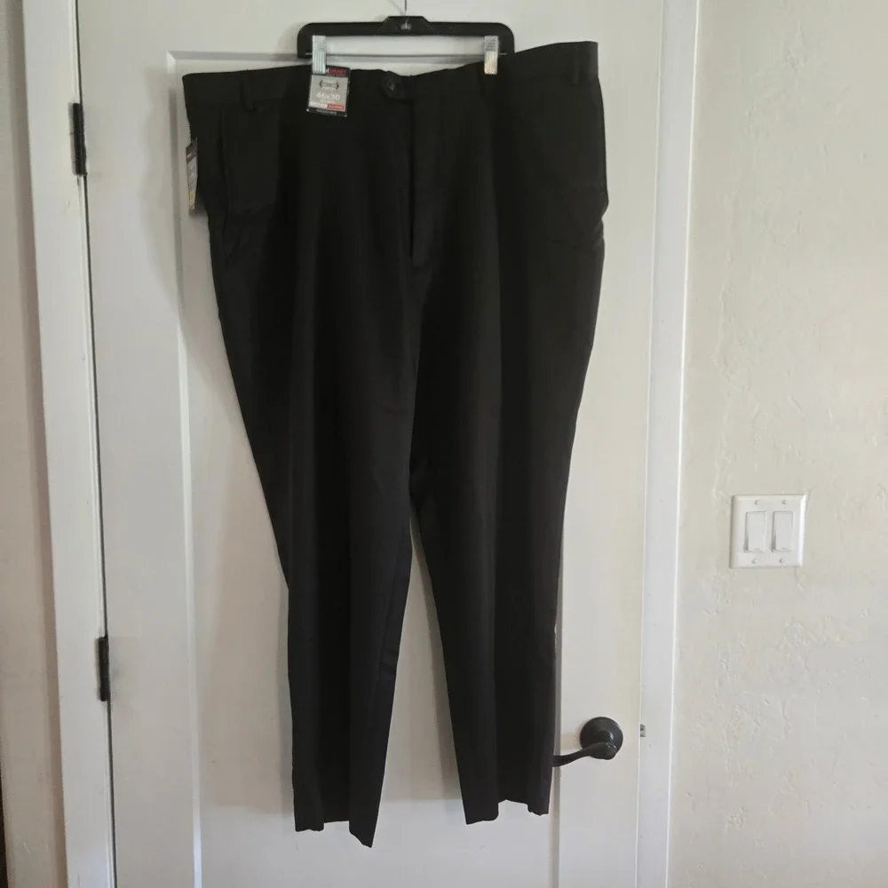 Roundtree & Yorke Pants Mens 46x30 TravelSmart Black Dress Classic Flat NEW